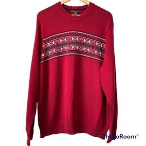 Dockers 100% Cotton Red & Gray Fair Isle Grandpa / Dad Sweater Size Large